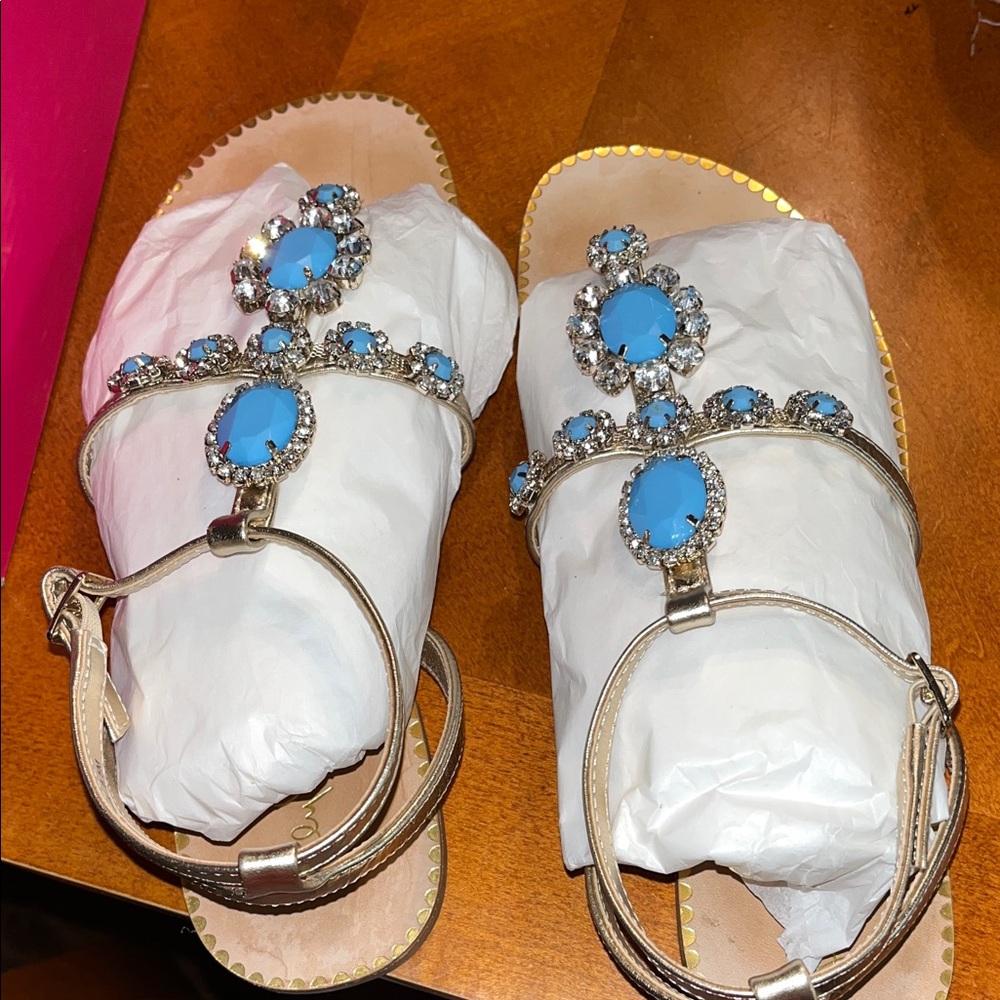 Lilly Pulitzer katie Gold Sandals with Bermuda Blue Accents - Picture 5 of 5